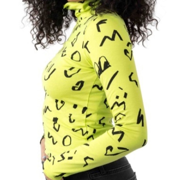 NWT Lazy Oaf x G.E.M Neon Scribble Turtleneck - Picture 2 of 3